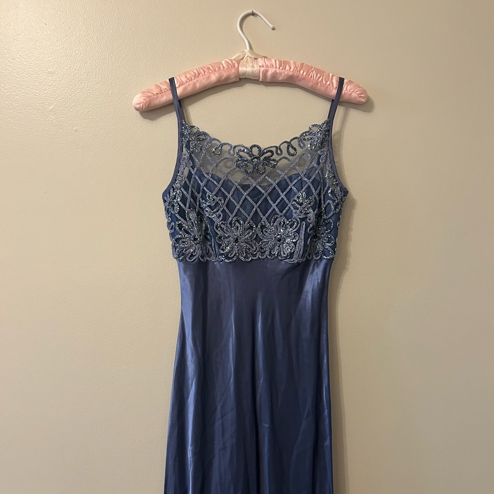 ▪️sold on depop▪️ 90s blue silver formal maxi dress floral y2k prom long dress - Picture 5 of 15